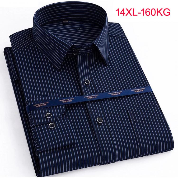 all in one place בגדי גברים Autumn long Sleeve Men Shirt striped Big Size 9XL 10XL 12XL 14XL Business oversize Men Dress office formal cotton Shirt blue 54