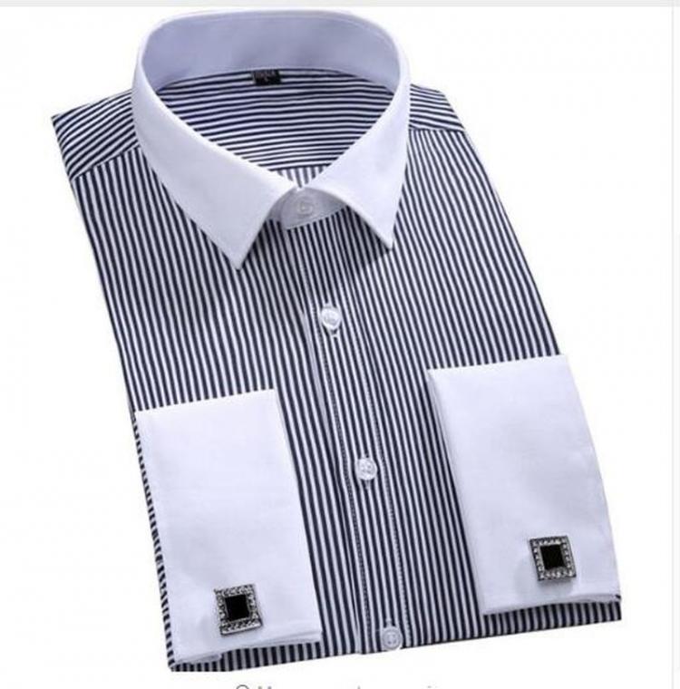all in one place בגדי גברים Men's Luxury French Cuff Striped Dress Shirts Patchwork Plaid Long Sleeve Button Down Slim Fit Formal Shirt Camisa Masculina
