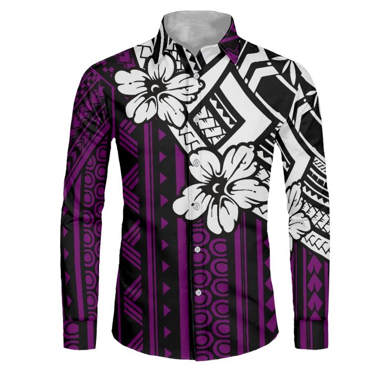 all in one place בגדי גברים HYCOOL Fall Polynesian Purple Men Dress Shirt Hibiscus Print Long Sleeve Shirt For Wedding Custom Logo Plus Size Men's Clothi