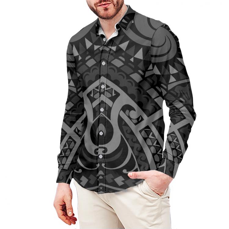 all in one place בגדי גברים HYCOOL 6xl Oversized Black Men Shirt Long Sleeve Fashion Casual Man Shirt Custom Logo Polynesian Tribal Printed Men Shirts 2021