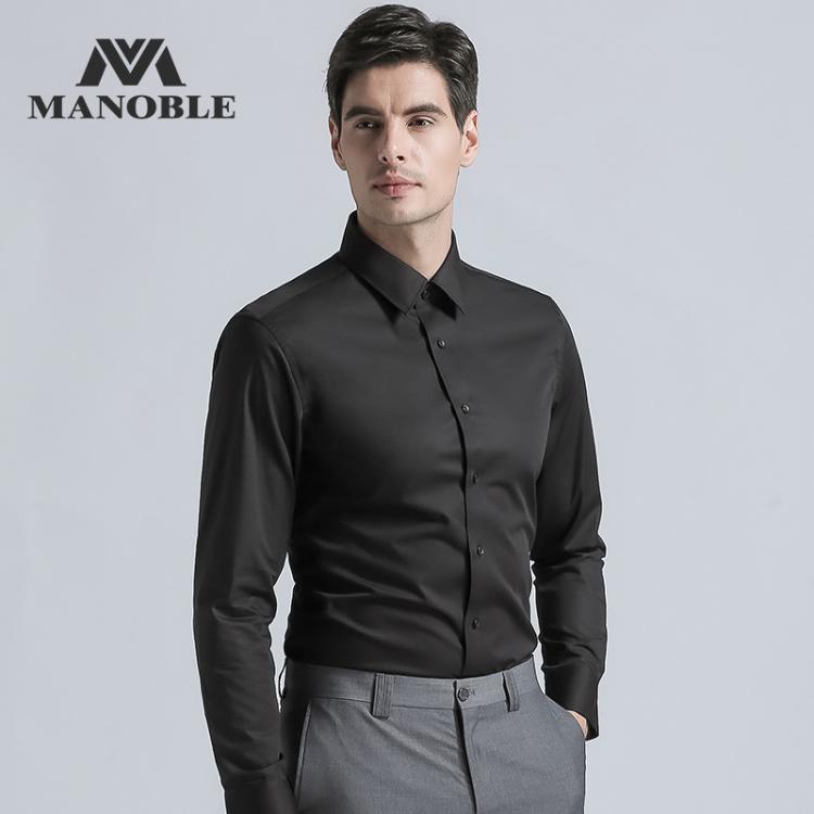 all in one place בגדי גברים High Quality Men's Dress Shirt 2020 Brands New Fashion Regular Fit Shirts Business Long Sleeve with Cufflink Solid Color Blac