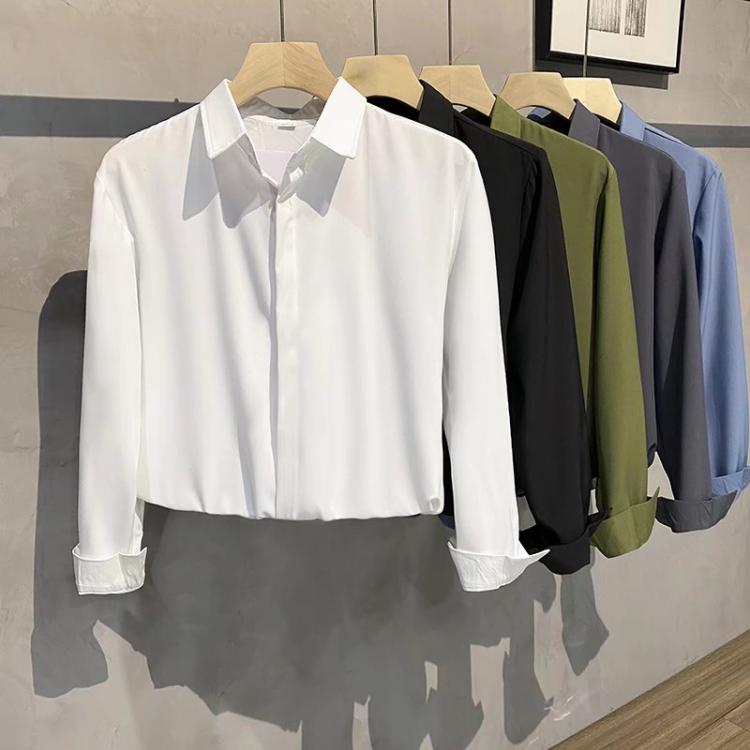 all in one place בגדי גברים New Spring White Shirt Men Formal Wear Long Sleeves Top Lapel Business Office Buttons Korean Fashion Male Baggy Shirt