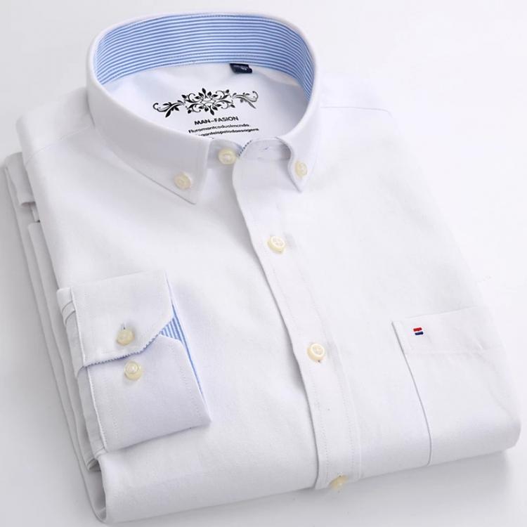 all in one place בגדי גברים Men's Plus Size Casual Solid Oxford Dress Shirt Single Patch Pocket Long Sleeve Regular-fit Button-down Thick Shirts