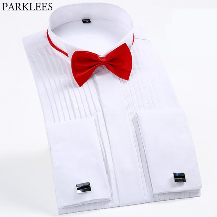 all in one place בגדי גברים Men's Black Slim Fit French Cufflinks Shirt Long Sleeve Tuxedo Shirt Wedding Bridegroom Mens Dress Shirts With French Cuffs 4