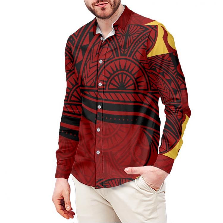 all in one place בגדי גברים HYCOOL Oversized 6xl Polynesian Tribal Printed Red Shirts For Men Fall Long Sleeve Shirt Custom Logo Dress Shirt Men For Wedding