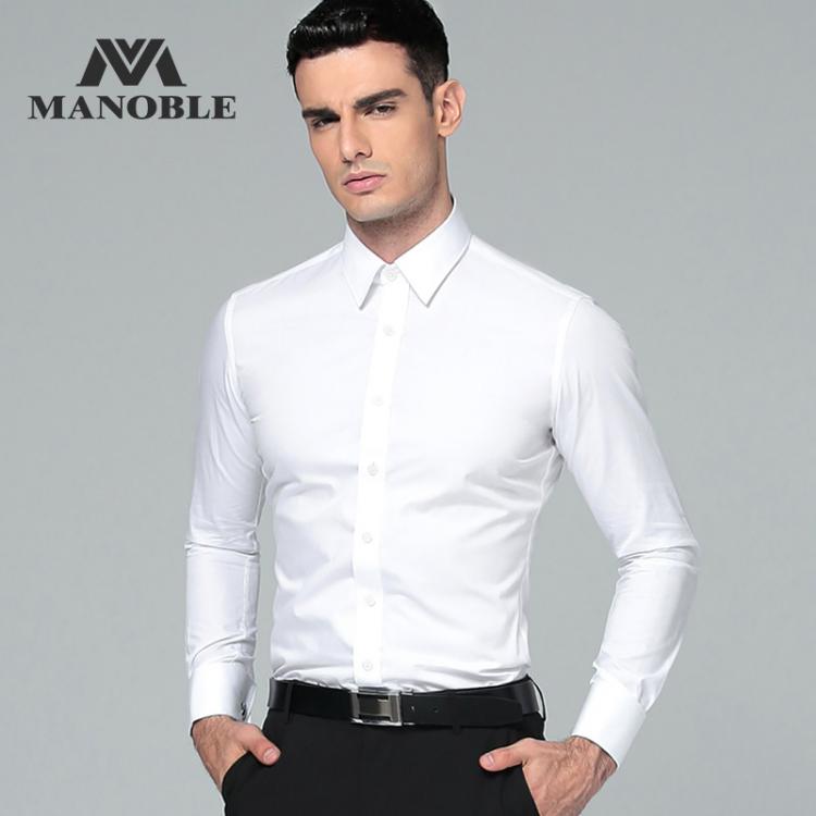 all in one place בגדי גברים Men's Dress Shirt 2019 Brands New Fashion Regular Fit Cufflink Shirts Business Long Sleeve Business Buckle collar Solid Color