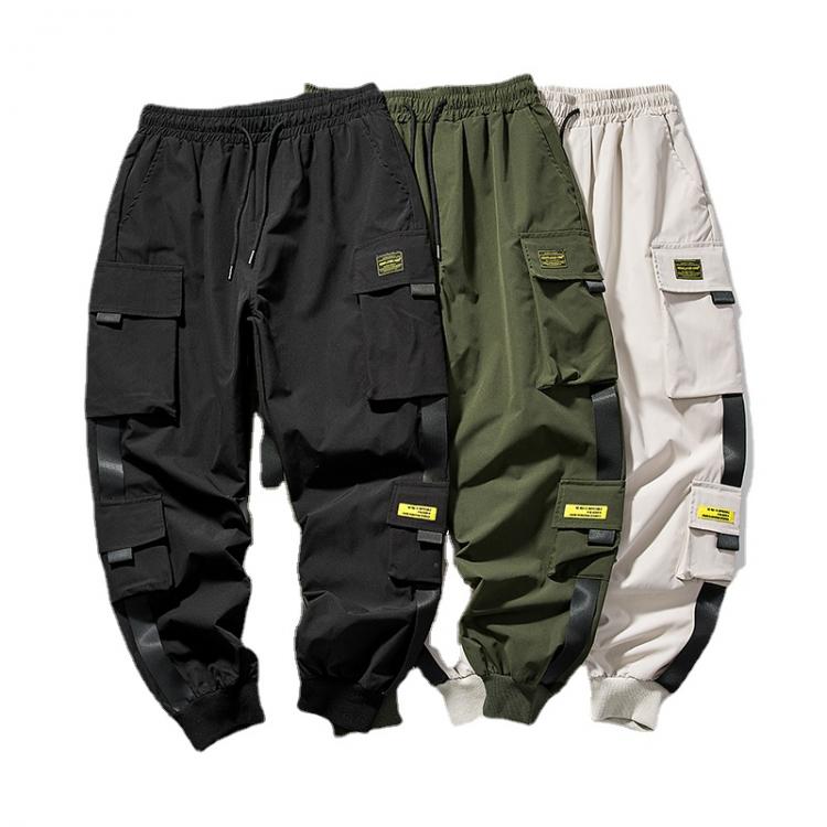 all in one place בגדי גברים New Joggers Cargo Pants for Men Casual Hip Hop Pocket Male Trousers Sweatpants Streetwear Ribbons Techwear Pants