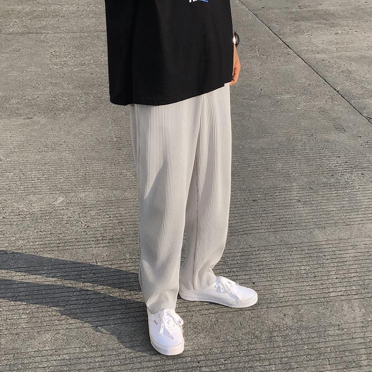 all in one place בגדי גברים Pleated Straight Pants Men's Fashion Elastic Waist Casual Pants Men Streetwear Loose Ice Silk Trousers Mens Wide Leg Pants S-