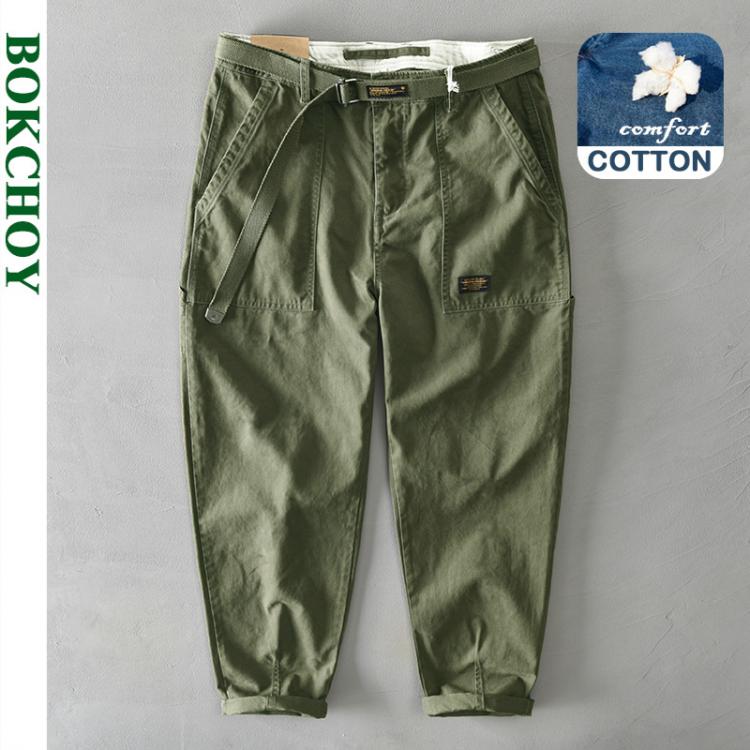 all in one place בגדי גברים 2021 Autumn Winter New Pure Cotton Men Cargo Pants Korean Style Male Casual Loose Belt Mid Waist Slim Fit Pencil Trouser GA-Z329