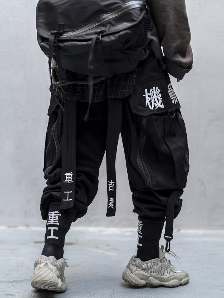 all in one place בגדי גברים Japanese Streetwear Techwear Cargo Pants For Men Baggy Wide Leg Black Jogger