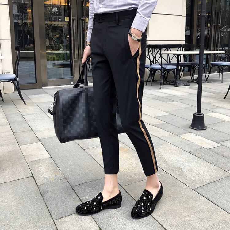 all in one place בגדי גברים Webbing pants 2019 new men's slim suit pants business casual office trousers men's trousers men's slim social pants