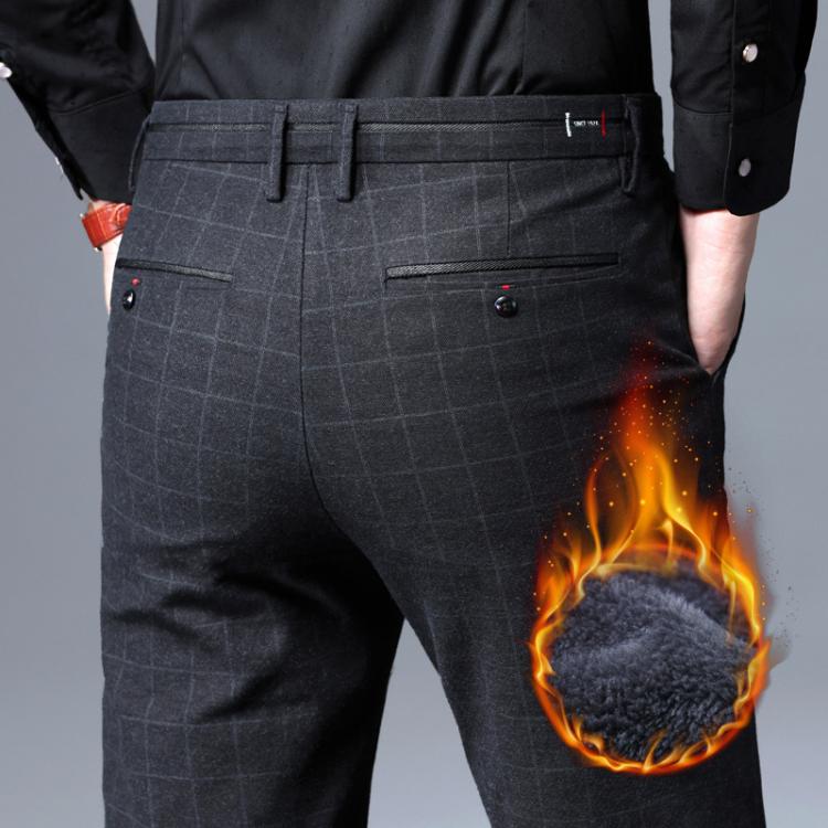 all in one place בגדי גברים High Quality Winter Men Fleece Thick Business Casual Pants Classic Style Black Navy Stretch Warm Trousers Male Brand