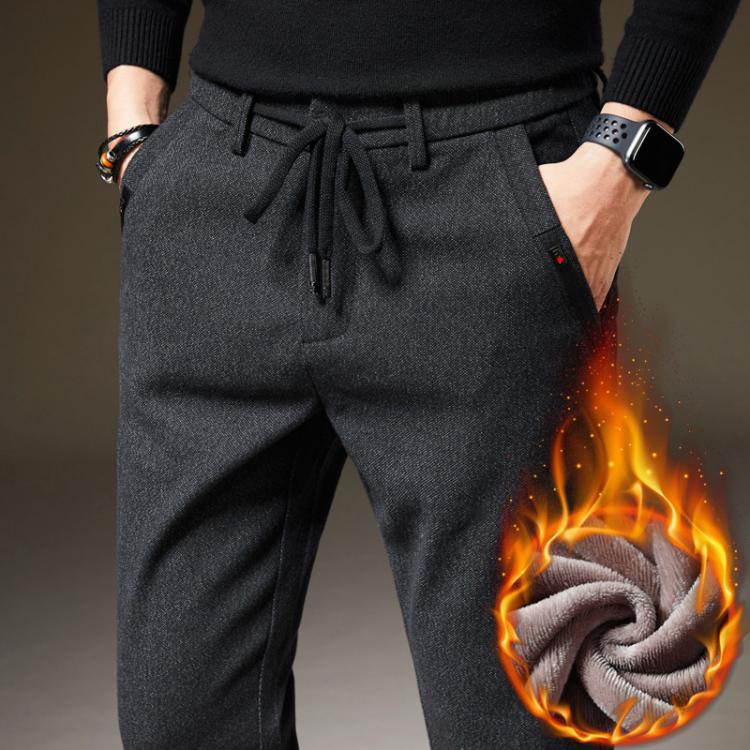 all in one place בגדי גברים 2021 Winter New Men's Warm Casual Pants Fashion Brushed Fabric Thick Fleece Brand Slim Office Pants Male Navy Black