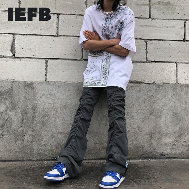 all in one place בגדי גברים IEFB High Street Men's Casual Pants American Streetwear Hip Hop Draswring Folded Design Trousers Elastic Waist Pants 2021 9Y5