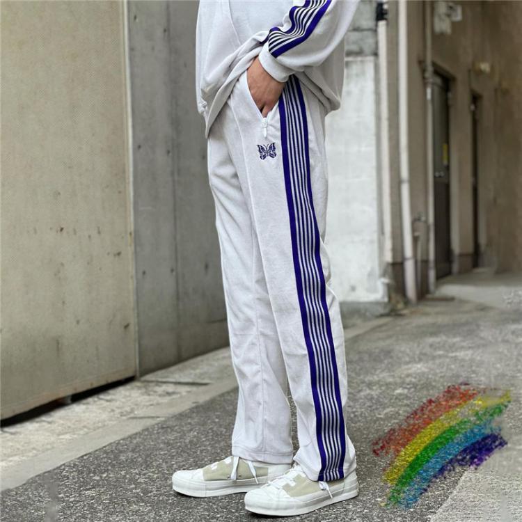 all in one place בגדי גברים White Needles Pants Men Women 1:1 High Quality Velvet Butterfly Embroidered Logo AWGE NEEDLES Pants High Street Trousers