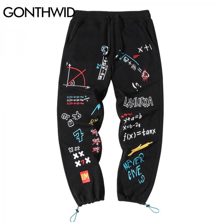 all in one place בגדי גברים GONTHWID Sweatpants Graffiti Letters Print Joggers Harem Pants Hip Hop Harajuku Casual Streetwear Fashion Loose Baggy Trousers