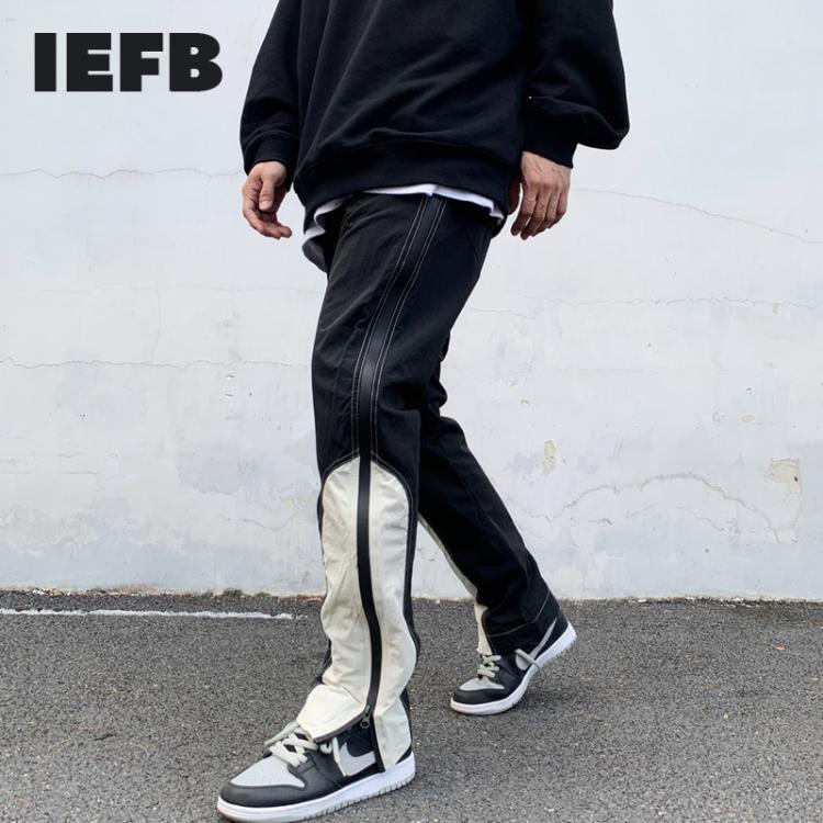 all in one place בגדי גברים IEFB Streetwear Hip Hop Men's Causal Pants Side Functional Side Zipper Sweatpants Men's Contrast Color Patchwork Trouser