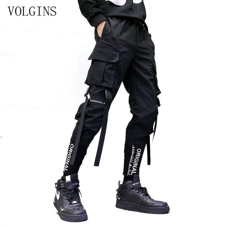 all in one place בגדי גברים Streetwear Ribbons Pockets Harem Pants Men Spring Summer Casual Sweatpants Hip Hop Joggers Slim Fit Black Men Pencil Pants