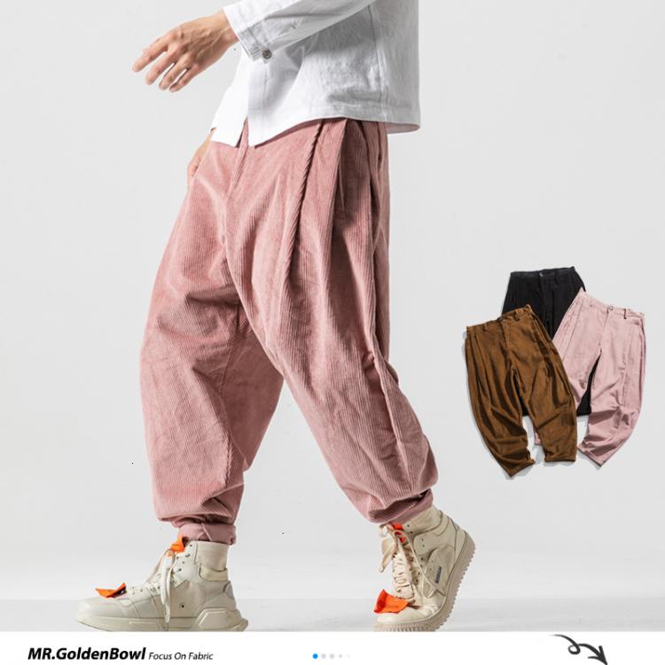 all in one place בגדי גברים MrGoldenBowl Men Corduroy Harem Pants 2020 Autumn Chinese Style Pants Mens Solid Black Sweatpants Male Loose Trousers Oversize