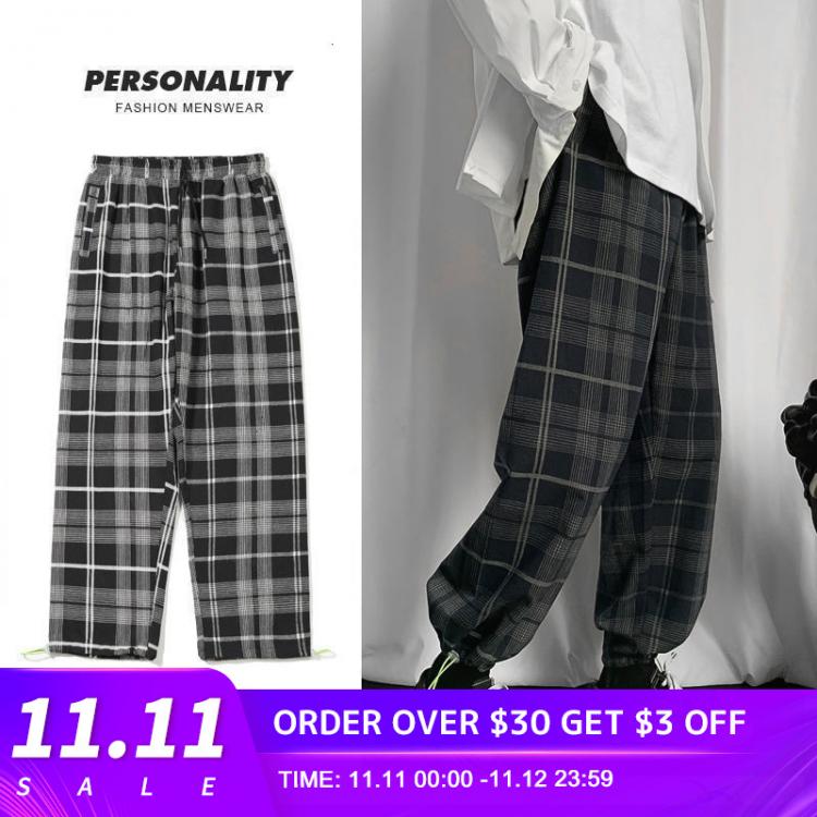 all in one place בגדי גברים Privathinker Men's Plaid Casual Harem Pants Korean Man 2021 Loose Ankle-Length Trousers Harajuku Streetwear New Male Clothing
