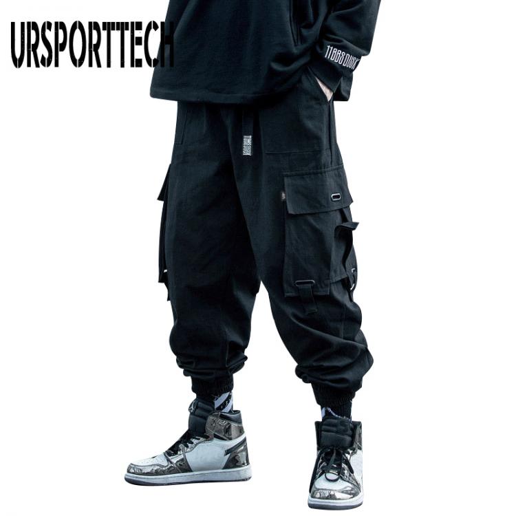 all in one place בגדי גברים URSPORTTECH Hot Black Cargo Pants Men Hip Hop Autumn Harem Pant Streetwear Harajuku Jogger Sweatpant Cotton Trousers Male Pants