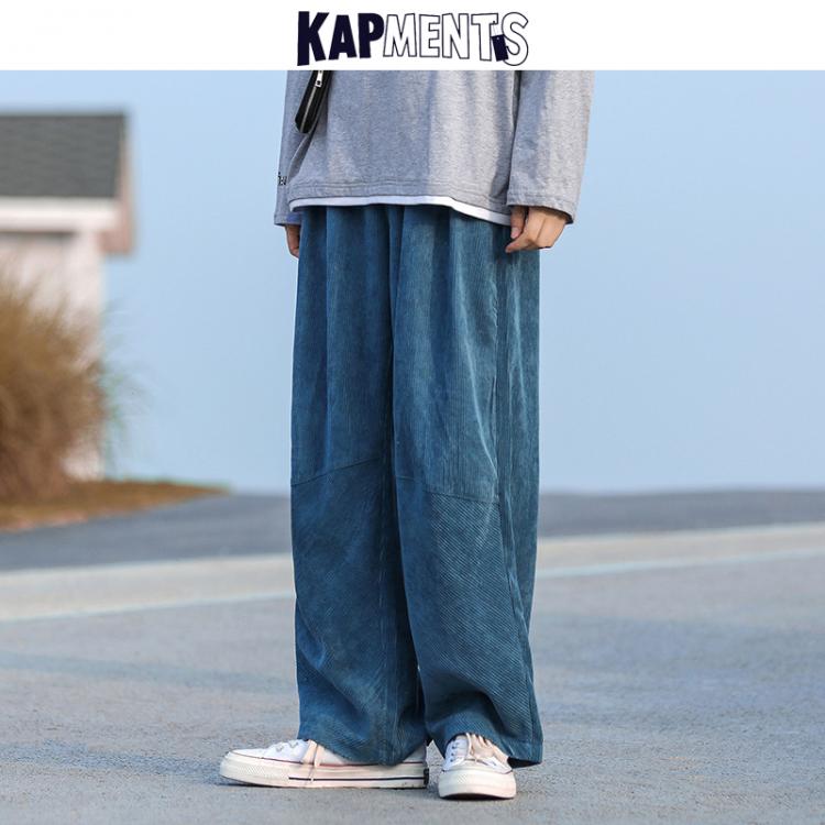 all in one place בגדי גברים KAPMENTS Men Corduroy Harajuku Wide Leg Pants 2021 Overalls Mens Japanese Streetwear Sweatpants Male Korean Casual Joggers Pants