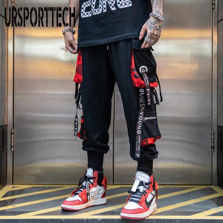 all in one place בגדי גברים Hip Hop Joggers Men Letter Ribbons Cargo Pants Pockets Track Tactical Casual Techwear Male Trousers Sweatpants Sport Streetwear