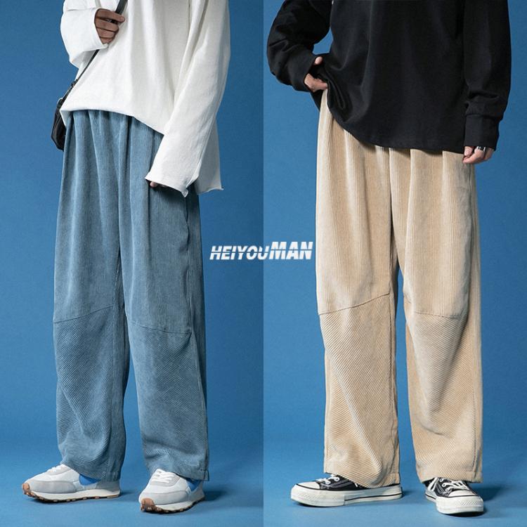 all in one place בגדי גברים 2021 Spring Casual Pants Men Japanese Retro Corduroy Trousers Fashion Elastic Waist Loose Straight Mens Sweatpant