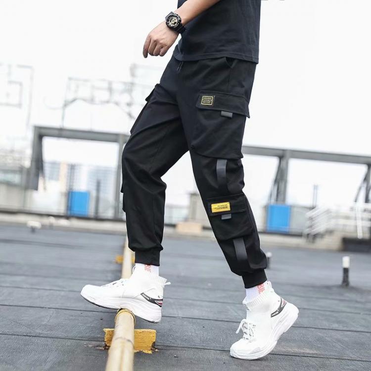 all in one place בגדי גברים Men's Side Pockets Cargo Harem Pants 2021 Ribbons Black Hip Hop Casual Male Joggers Trousers Fashion Casual Streetwear Pants
