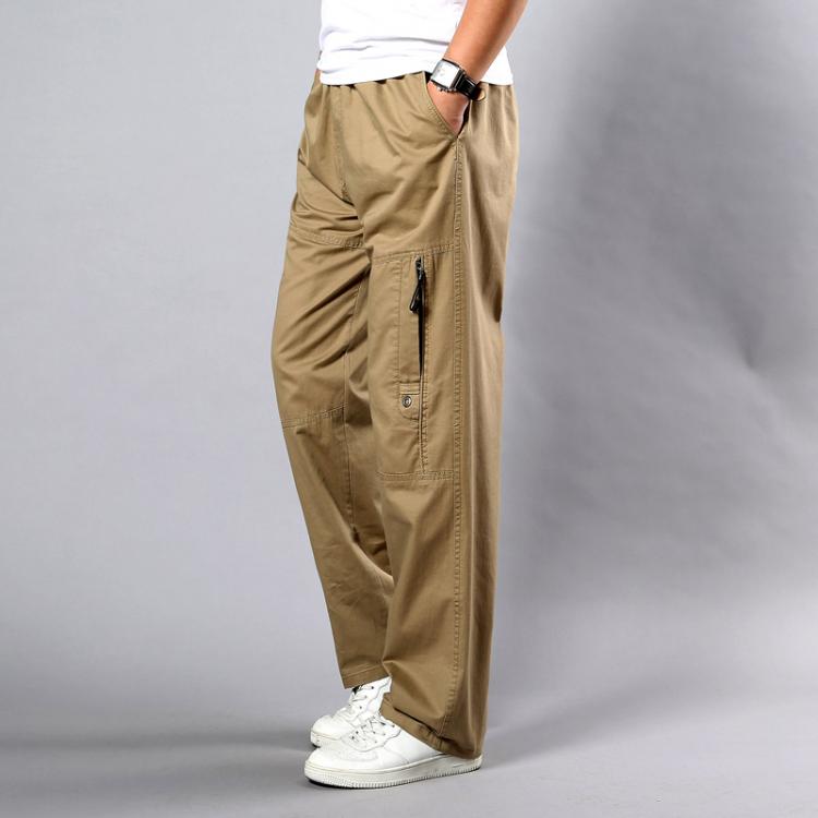 all in one place בגדי גברים Summer Men's Khaki Pants Large Size Straight Fit Big Sizes 5XL Side Pockets Wide Leg Cotton Black Cargo Pants Work Trousers M