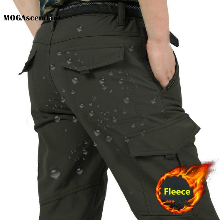 all in one place בגדי גברים Men Winter Cargo Pants Elastic Waist Travel Softshell Fleece Pants Waterproof Windproof Thermal Warm Long Trousers Plus Size 4XL