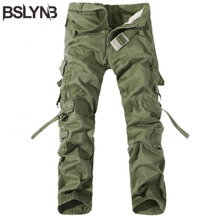 all in one place בגדי גברים Men Cotton Cargo Pants Men's Casual Military Trousers Solid Men's  Multi Pockets Overalls Pants Plus Size Without Belt