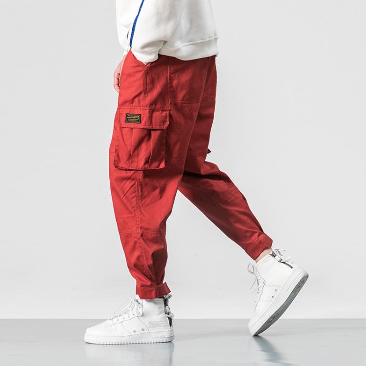 all in one place בגדי גברים Cotton Men Multi-pocket Elastic Waist Design Harem Pant Street Punk Hip Hop Red Casual Trousers Joggers Male Army Cargo Pants