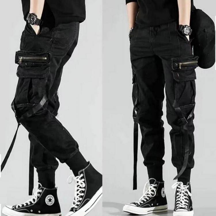 all in one place בגדי גברים Men's Side Pockets Harem Pants 2021 Autumn Hip Hop Casual Ribbons Design Male Joggers Trousers Fashion Streetwear Pant Black