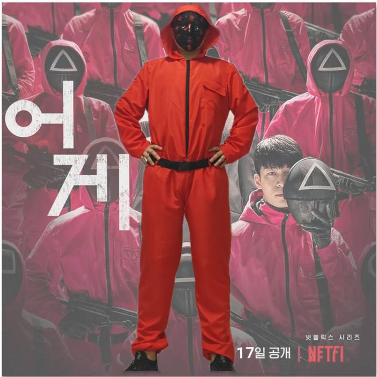all in one place בגדי גברים squid game costume Red Jumpsuits Mask Set COS Disguise Korean Drama Halloween Christmas Horror Dress Up Round Six Bodysuit