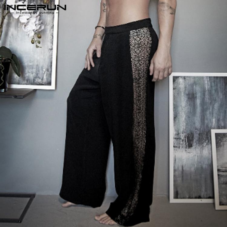 all in one place בגדי גברים INCERUN Men Sexy Pants Lace Patchwork See Through Elastic Waist Solid Trousers Men Loose Party Nightclub Mens Long Pants S-5XL