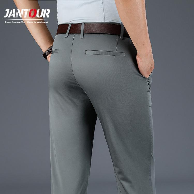 all in one place בגדי גברים High Quality Men's Straight-fit Casual Pants Spring New Business Straight Stretch Light Grey Khaki Black Trousers Male Size 4
