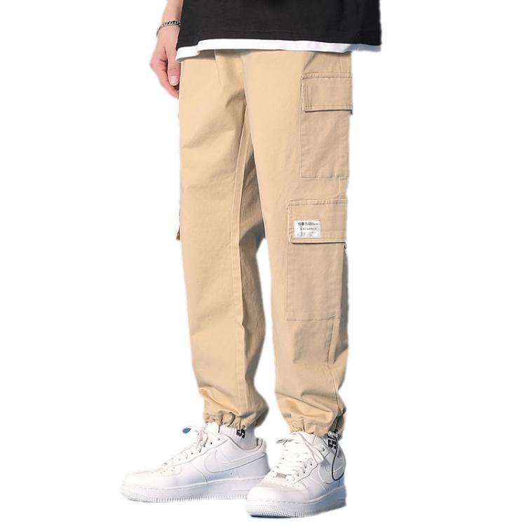 all in one place בגדי גברים Cargo Pants Men's Spring Leisure Bunched Pants Korean Hong Kong Style Straight Leg Loose Nine Cent Pants Khaki