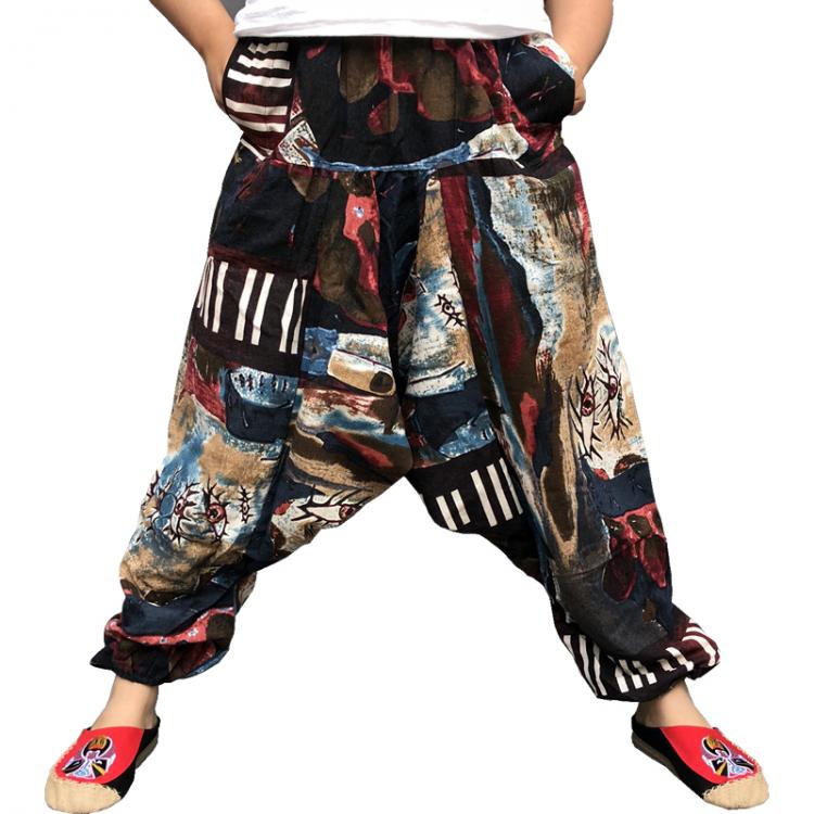 all in one place בגדי גברים Baggy Cotton Linen Men's Women's Harem Pants Hip hop Wide Leg Trousers Casual Loose Vintage Nepal Style Pants Pantalon H