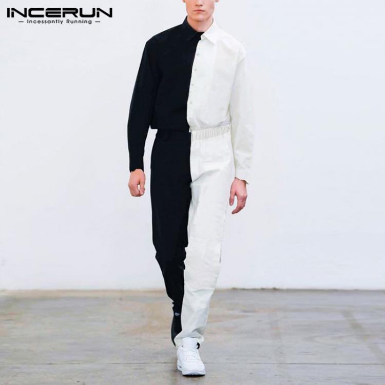 all in one place בגדי גברים Fashion Men Jumpsuits Patchwork Joggers Lapel Chic Long Sleeve Buttons Rompers Streetwear Men Cargo Overalls Pants S-5XL INCERUN