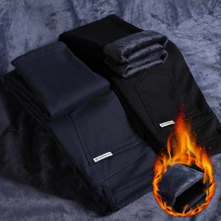 all in one place בגדי גברים 2020 Winter New Men's Warm Thick Casual Pants Business Fashion Black Blue Stretch Fleece Office Slim Trousers Male Brand