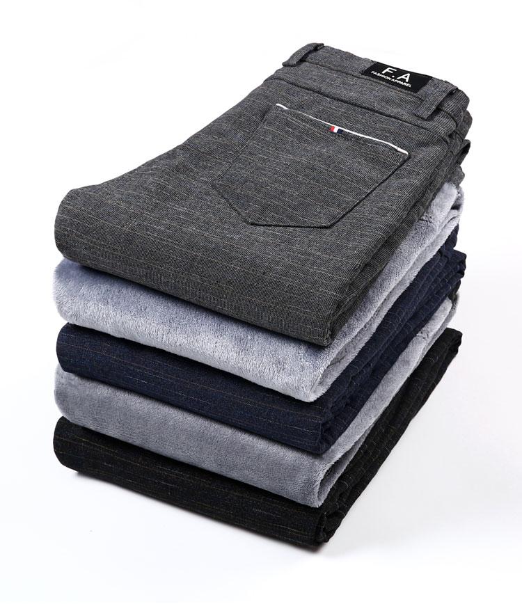 all in one place בגדי גברים Brand Men's winter Fleece Fluff Thicken warm Casual Pants men Business Straight Elastic Thick Plaid cotton gray trousers male