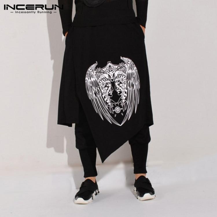all in one place בגדי גברים INCERUN Fashion Men Harem Pants Print Joggers Elastic Waist Punk Irregular Trousers Streetwear Men Skirts Pants Harajuku S-5XL