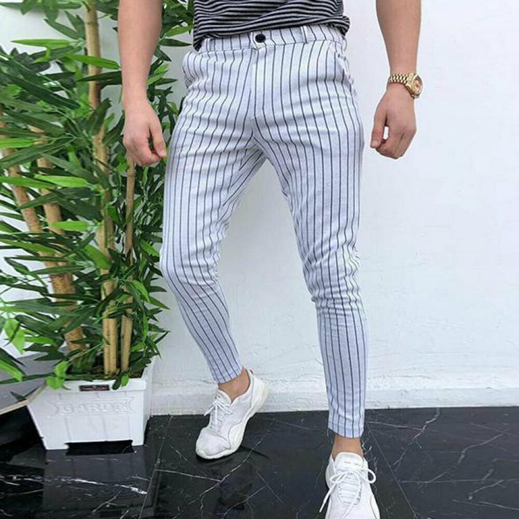 all in one place בגדי גברים Fashion Men's Slim Fit Stripe Business Formal Pants Casual Office Skinny Long Straight Joggers Sweat Pants Trousers