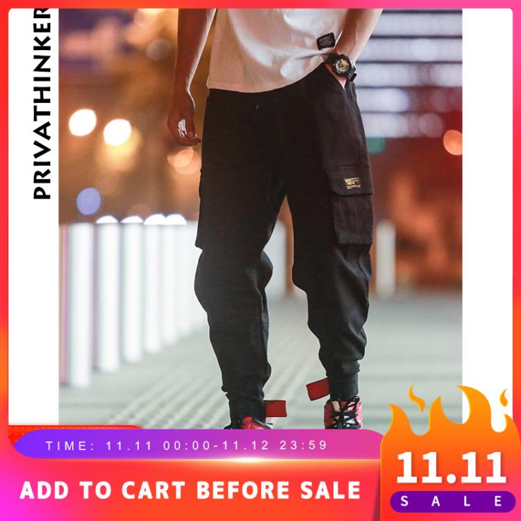all in one place בגדי גברים Privathinker Streetwear Men's Cargo Pants 2021 Korean Man Casual Joggers Side Pocket Black Harem Pants Elastic Waist Trousers