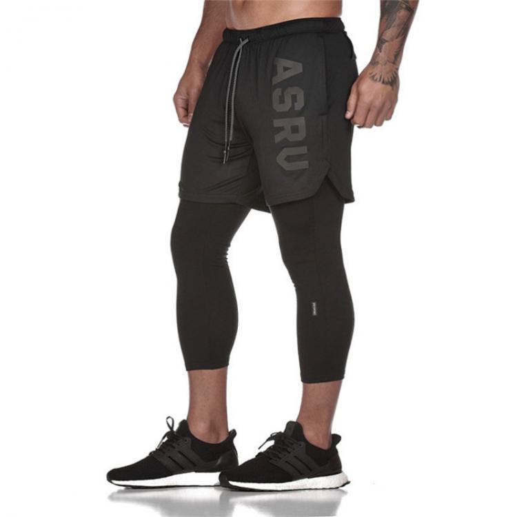 all in one place בגדי גברים New FAKE 2 IN 1 Men's Calf-Length Pants Gyms Fitness Tight Elastic Pants Quick-drying Leggings Men Pants