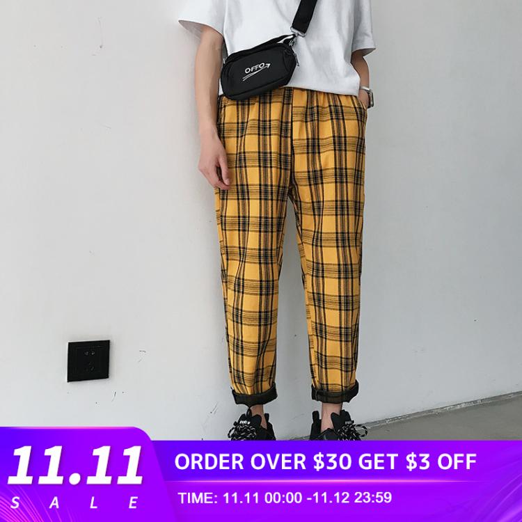 all in one place בגדי גברים Privathinker Men Women Korean Black Plaid Casual Pants 2021 Mens Streetwear Harem Pants Male Checkered Trousers Plus Size