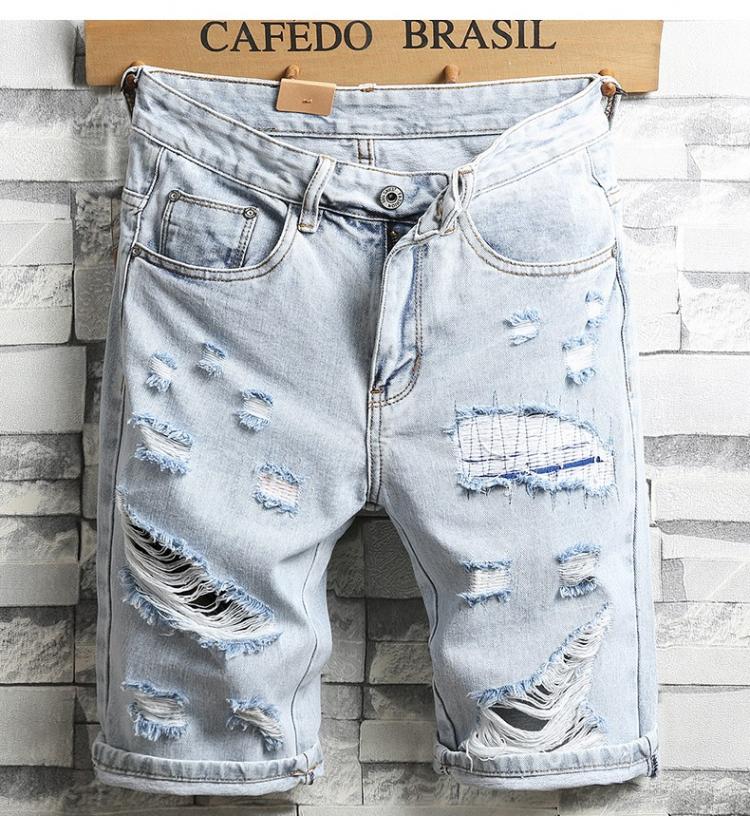 all in one place בגדי גברים New Summer Men Holes Denim Shorts Light Blue Short Jeans Good Quality Men Knee Length Jeans Shorts Large Size Straight Jeans