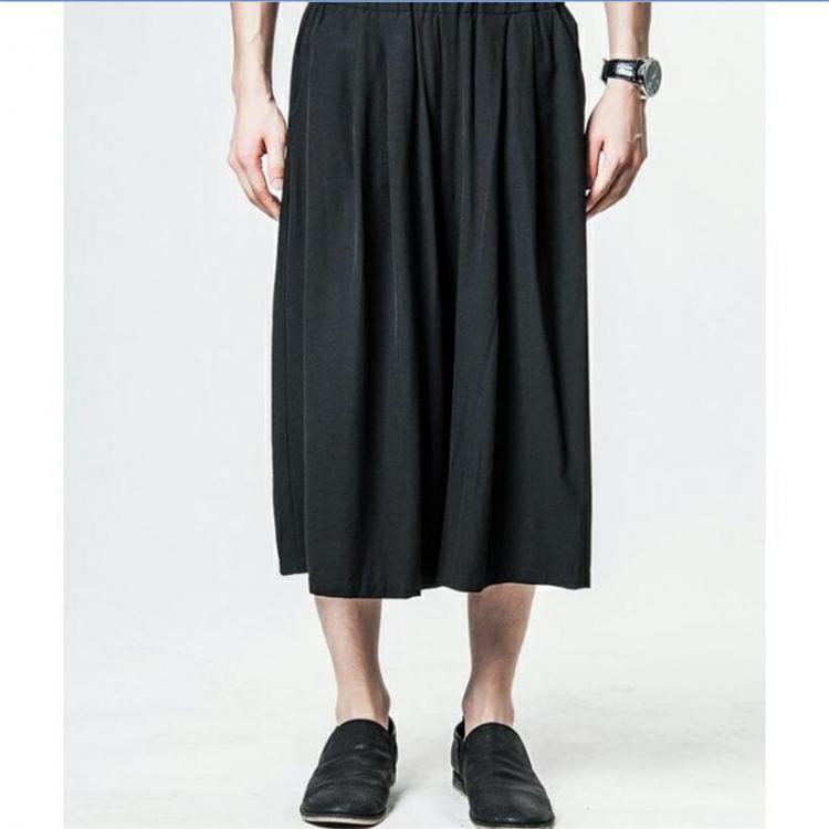 all in one place בגדי גברים Spring and summer new Korean version of the tide men's wide-leg pants seven points casual men's pants skirt pants hairdr