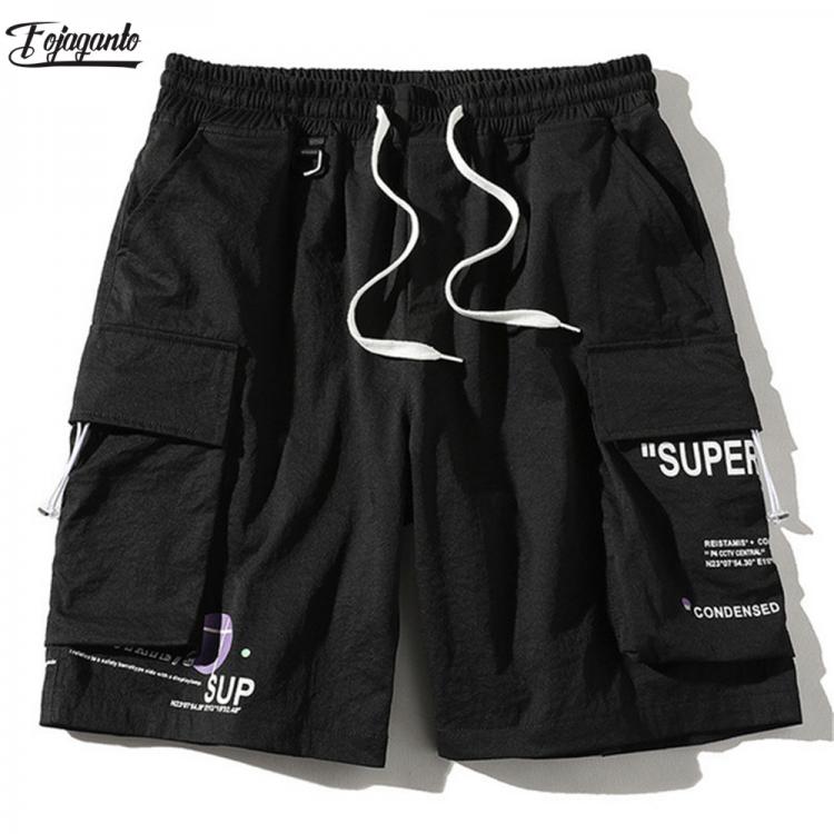 all in one place בגדי גברים FOJAGANTO Summer Cargo Shorts Men Trend Brand Men's High Street Drawstring Knee Length Pants Print Casual Shorts Male